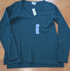 Old Navy Sweater Womens  Jumper Dark Green Glitter Holiday Pullover Size M NWT
